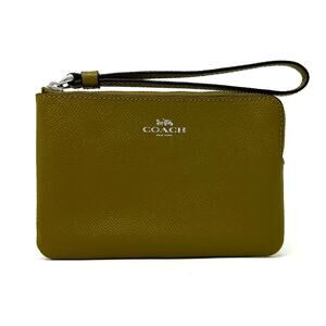 Coach Corner Zip Wristlet in Citron Green Leather 58032